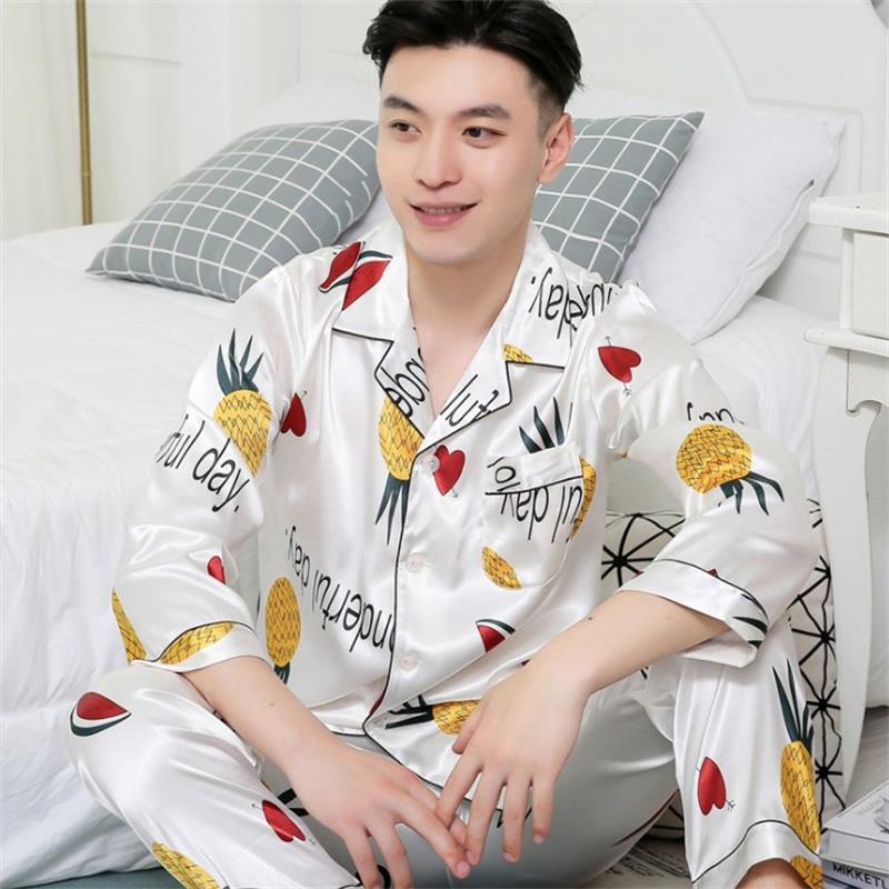 Men's Thin Silk Pajamas Long Sleeve Suit Angelwarriorfitness.com