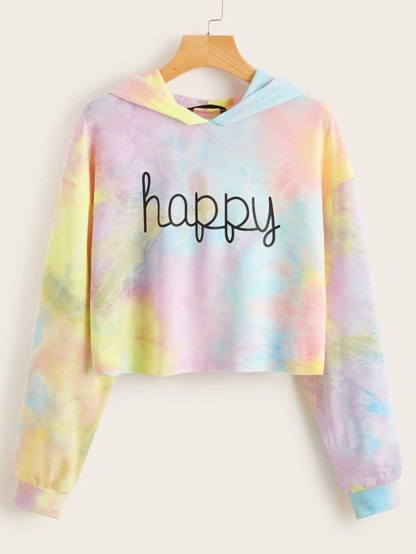 Hoodies Women Rainbow Tie Dye Print Women's Sweatshirt Autumn Cropped Hoodie Harajuku Streetwear Crop Top Hoodie Moletom Angelwarriorfitness.com