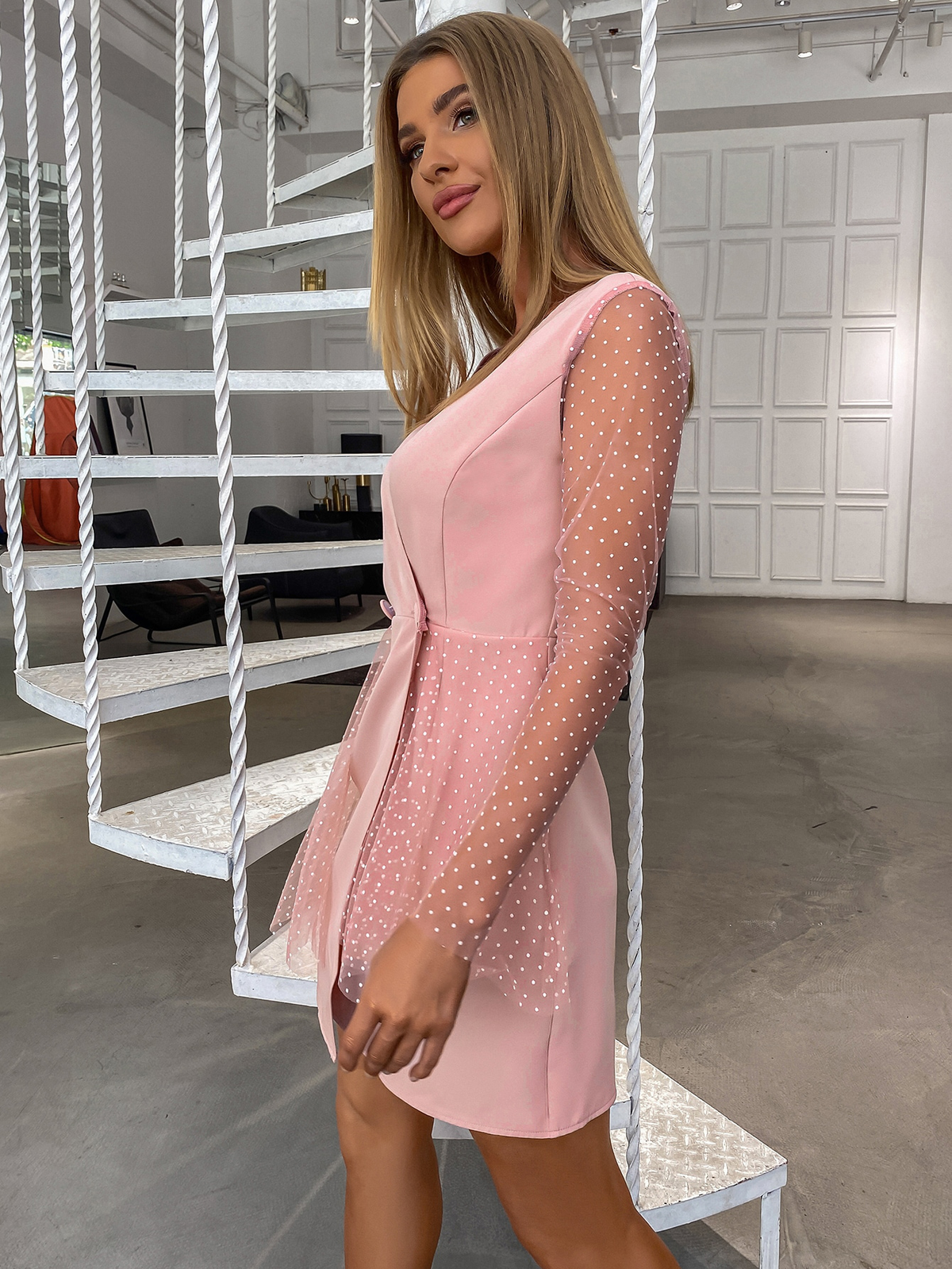 Mesh Sleeve Double Button Wrap Dress Angelwarriorfitness.com