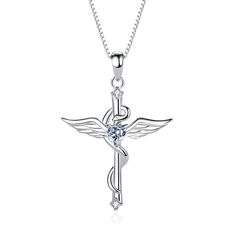 Angel Wings Cross Pendant In Sterling Silver Angelwarriorfitness.com