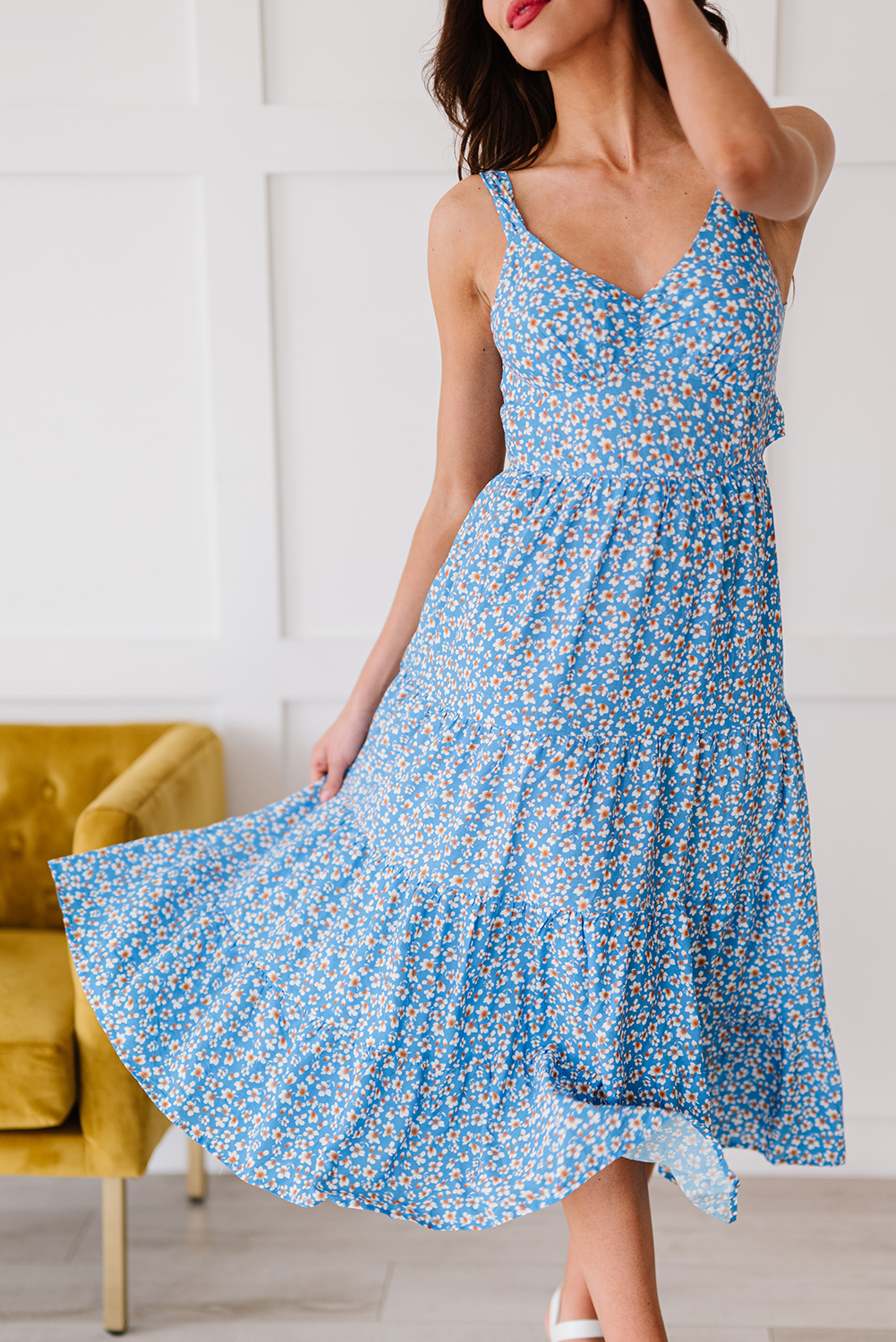 Sky Blue Floral Tie Back Long Dress Angelwarriorfitness.com