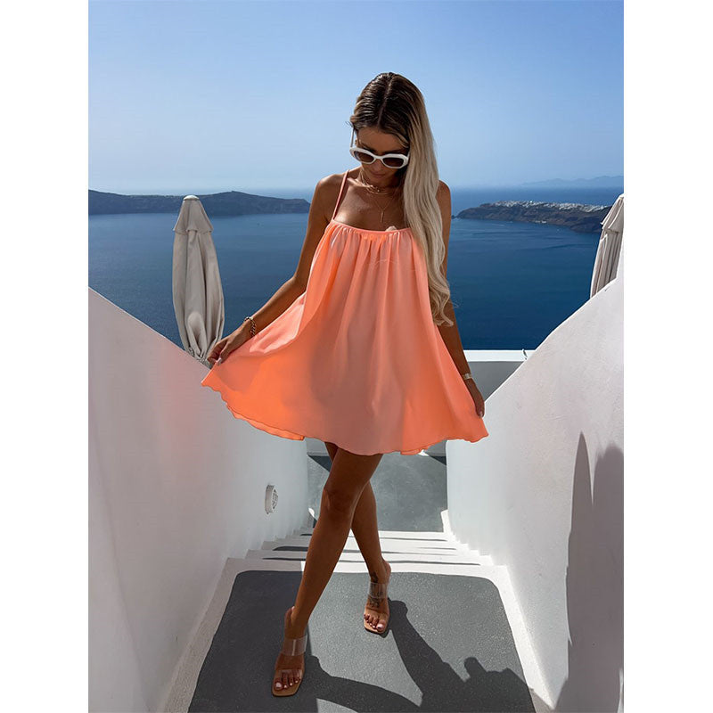 Women's Solid Color Round Neck Sleeveless Loose Strap Dress Angelwarriorfitness.com