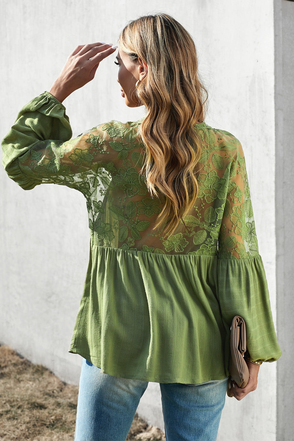 V Neckline Lace Shoulder Patchwork Blouse Angelwarriorfitness.com