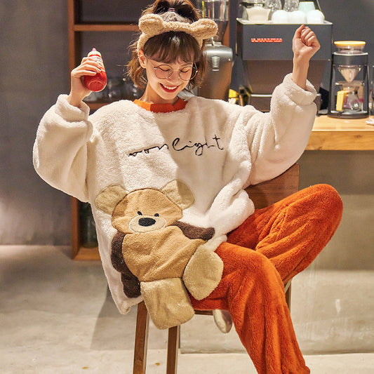 Women's Autumn And Winter Thickened Flannel Long Pajamas Pajamas Angelwarriorfitness.com