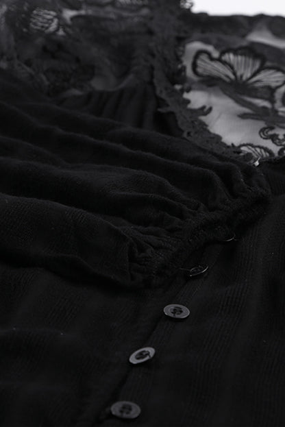 V Neckline Lace Shoulder Patchwork Blouse Angelwarriorfitness.com