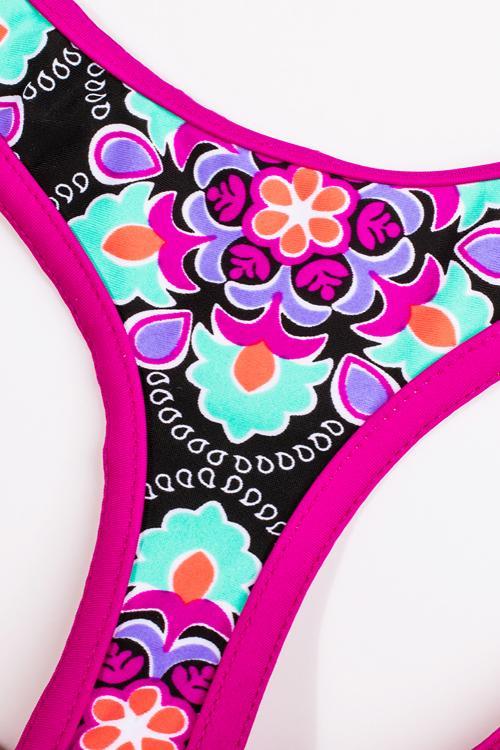 Black Pink Floral Print Insert Racerback Sport Tankini Set Angelwarriorfitness.com