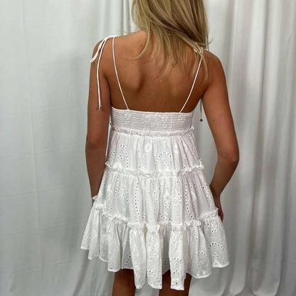 White Eyelet Dress Layered Ruffle Summer Dress Angelwarriorfitness.com