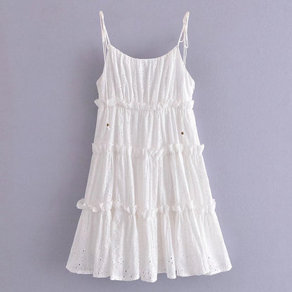 White Eyelet Dress Layered Ruffle Summer Dress Angelwarriorfitness.com