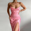 Dot Slip Satin Midi Dress Sleeveless Backless Split Summer Dress Angelwarriorfitness.com