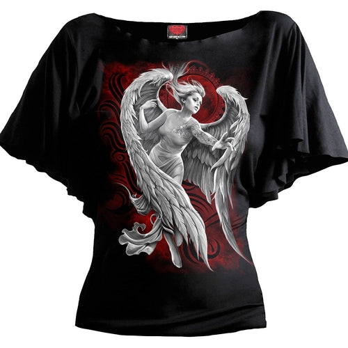 ANGEL DESPAIR - Boat Neck Bat Sleeve Top Black Angelwarriorfitness.com