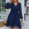 Navy Blue Polka Dot Button V Neck Transparent Dress Angelwarriorfitness.com