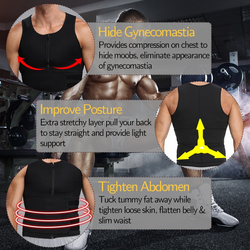 Men Waist Trainer Tank Tops Shapewear Slimming Body Shaper Compression Shirt Underwear for Weight Loss Workout Sauna Sweat Vest Angelwarriorfitness.com