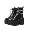 Women Gothic Ankle Boots Zip Punk Style Platform Shoes Goth Winter Lace-up Booties Chunky Heel Sexy Chain Angelwarriorfitness.com