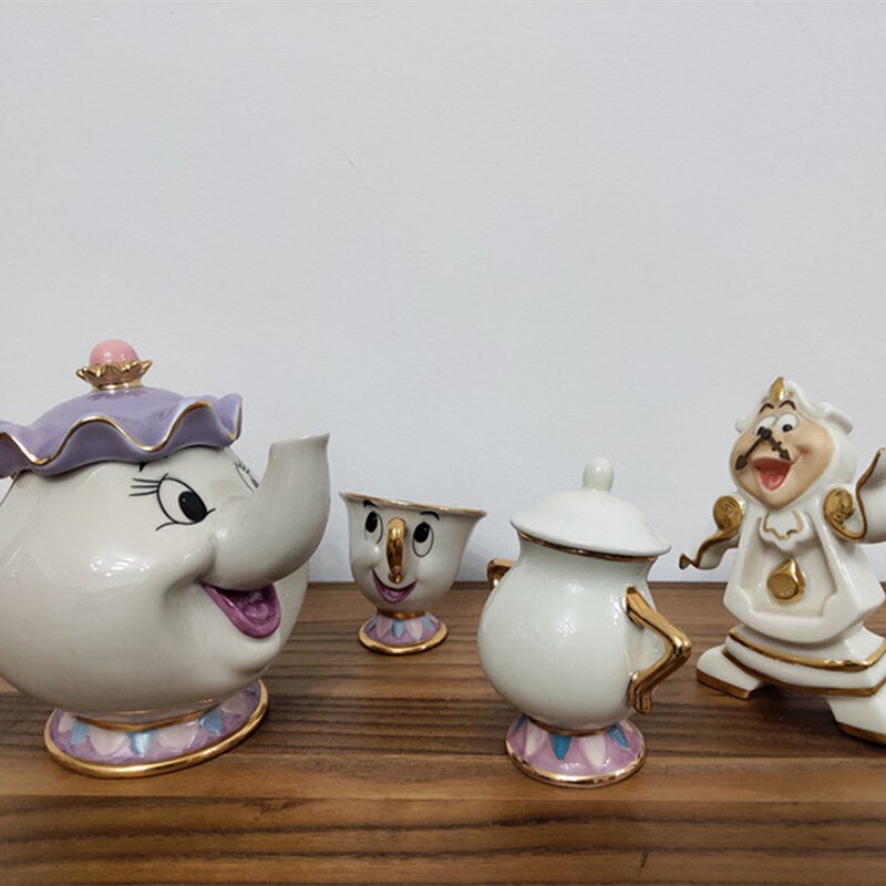 Cartoon Beauty And The Beast Teapot Mug Mrs Potts Chip Tea Pot Cup Set Cogsworth Gift 18K Gold-plated Painted Enamel Ceramic New Angelwarriorfitness.com