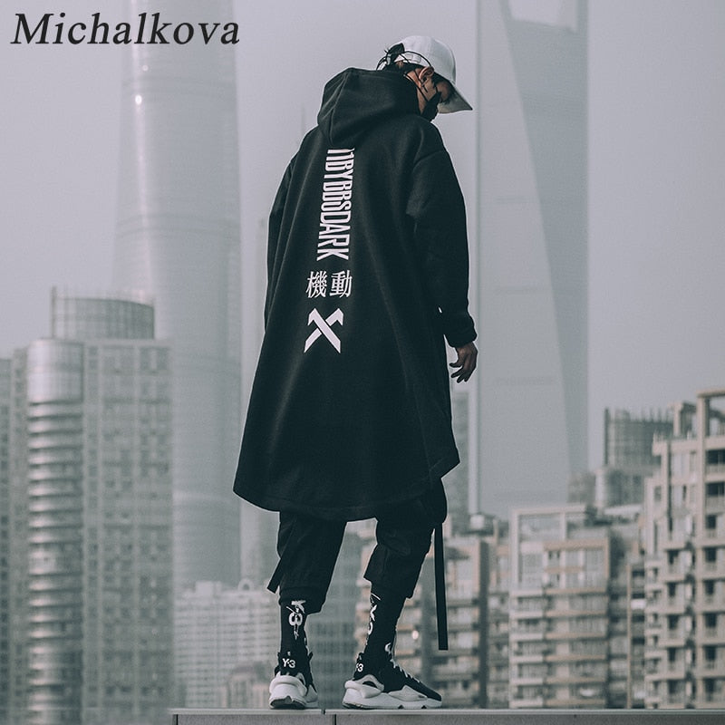 michalkova japanese sweatshirt Mens Oversize Hoodies Long Cloak Hip Hop Gothic Outwear Streetwear Coat Harajuku Style Male Tops Angelwarriorfitness.com