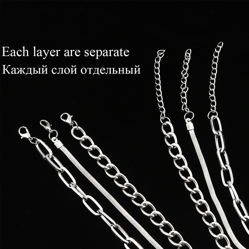 Layer moon pendant necklace fashion chains necklace lock gothic neck chains for women female chocker neck goth jewelry Angelwarriorfitness.com