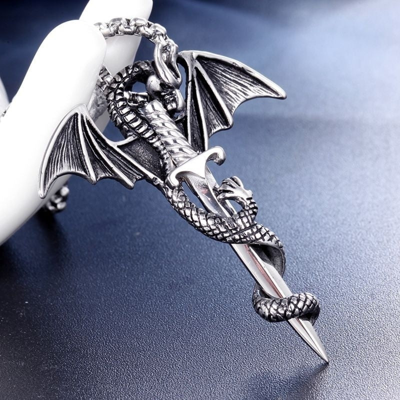 Flying Dragon With Sword Necklace Angelwarriorfitness.com