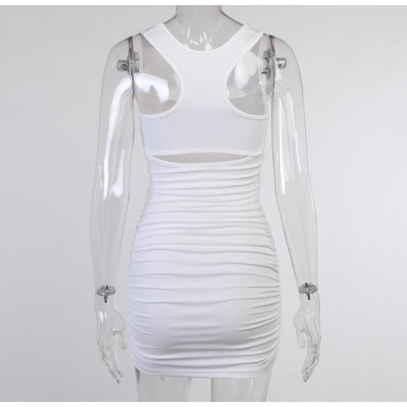 Sexy White Hollow Out Sleeveless Solid Bodycon Dress Angelwarriorfitness.com