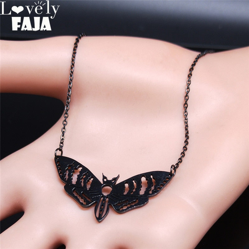 Dead Gothic Moth Stainless Steel Necklaces Pendant Angelwarriorfitness.com