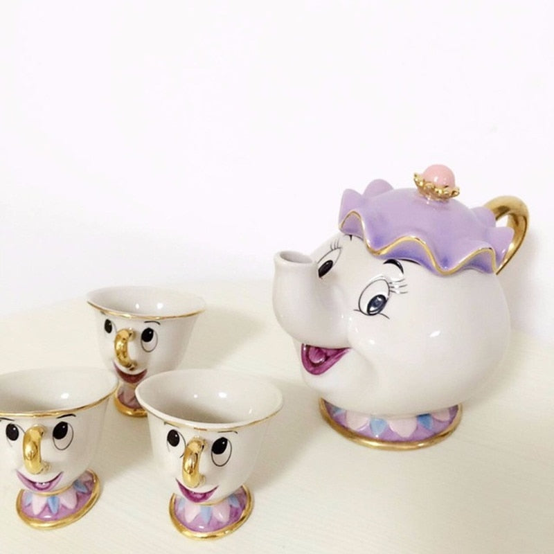 Cartoon Beauty And The Beast Teapot Mug Mrs Potts Chip Tea Pot Cup Set Cogsworth Gift 18K Gold-plated Painted Enamel Ceramic New Angelwarriorfitness.com