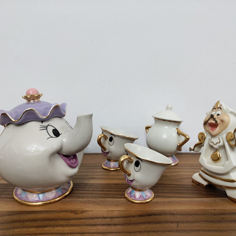 Cartoon Beauty And The Beast Teapot Mug Mrs Potts Chip Tea Pot Cup Set Cogsworth Gift 18K Gold-plated Painted Enamel Ceramic New Angelwarriorfitness.com