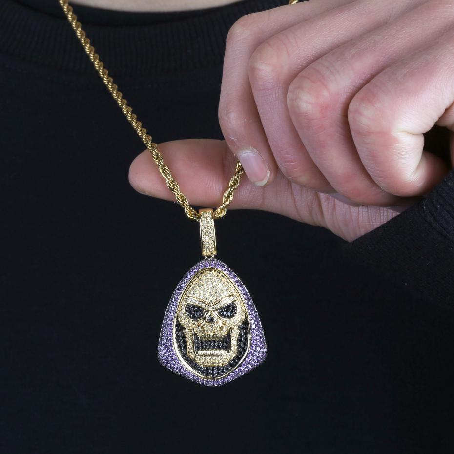 New Fashion Iced Out Skeletor Pendant Necklace With Tennis Chain Copper Hip Hop Gold Silver Color Mens/Women Charm Chain Jewelry Angelwarriorfitness.com