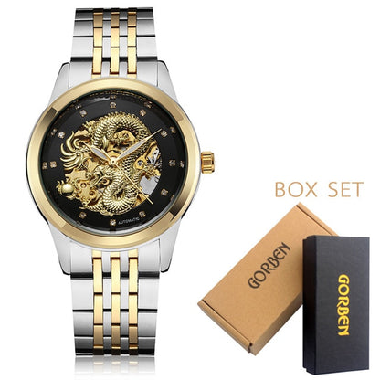 Luxury Dragon Skeleton Automatic Mechanical Watches For Men Wrist Watch Stainless Steel Strap Gold Clock Waterproof Mens relogio Angelwarriorfitness.com