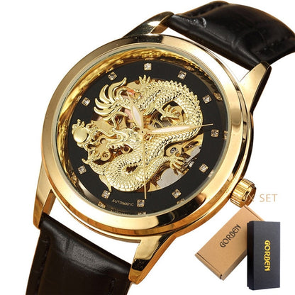Luxury Dragon Skeleton Automatic Mechanical Watches For Men Wrist Watch Stainless Steel Strap Gold Clock Waterproof Mens relogio Angelwarriorfitness.com