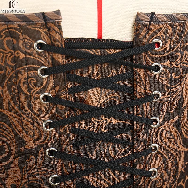 Miss Moly Steampunk Corset Gothic Bustiers Boned Zipper Brown Top Woman Tummy Slimming Sheath Modeling Shapewear Body Shaper Angelwarriorfitness.com