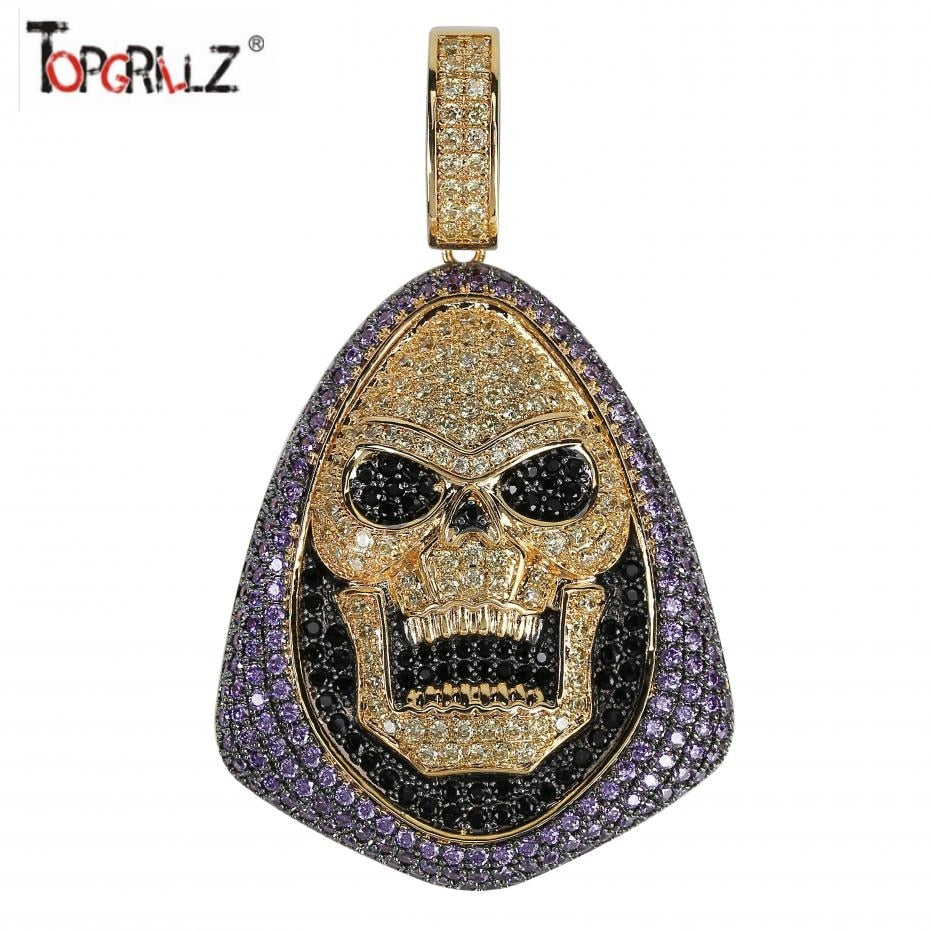 New Fashion Iced Out Skeletor Pendant Necklace With Tennis Chain Copper Hip Hop Gold Silver Color Mens/Women Charm Chain Jewelry Angelwarriorfitness.com