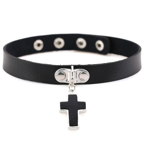 Black Cross Gothic choker necklace Angelwarriorfitness.com