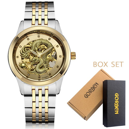Luxury Dragon Skeleton Automatic Mechanical Watches For Men Wrist Watch Stainless Steel Strap Gold Clock Waterproof Mens relogio Angelwarriorfitness.com