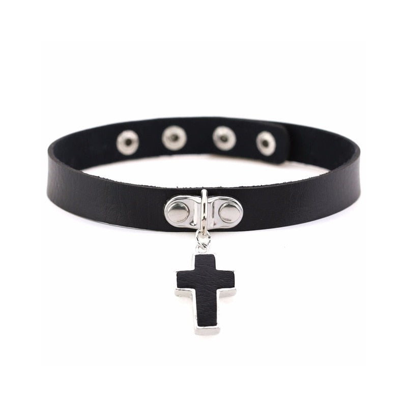 Black Cross Gothic choker necklace Angelwarriorfitness.com