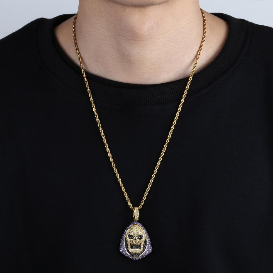 New Fashion Iced Out Skeletor Pendant Necklace With Tennis Chain Copper Hip Hop Gold Silver Color Mens/Women Charm Chain Jewelry Angelwarriorfitness.com