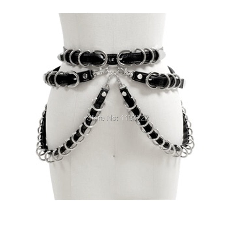 Stylish Handcrafted Punk Hardcore Gothic D Metal Body Belt PU Leather Waist Cincher Dancing Belt Suspender Starps Angelwarriorfitness.com