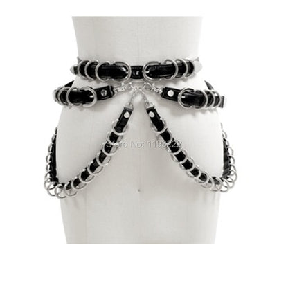 Stylish Handcrafted Punk Hardcore Gothic D Metal Body Belt PU Leather Waist Cincher Dancing Belt Suspender Starps Angelwarriorfitness.com