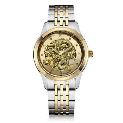 Luxury Dragon Skeleton Automatic Mechanical Watches For Men Wrist Watch Stainless Steel Strap Gold Clock Waterproof Mens relogio Angelwarriorfitness.com