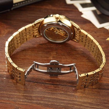 Luxury Dragon Skeleton Automatic Mechanical Watches For Men Wrist Watch Stainless Steel Strap Gold Clock Waterproof Mens relogio Angelwarriorfitness.com