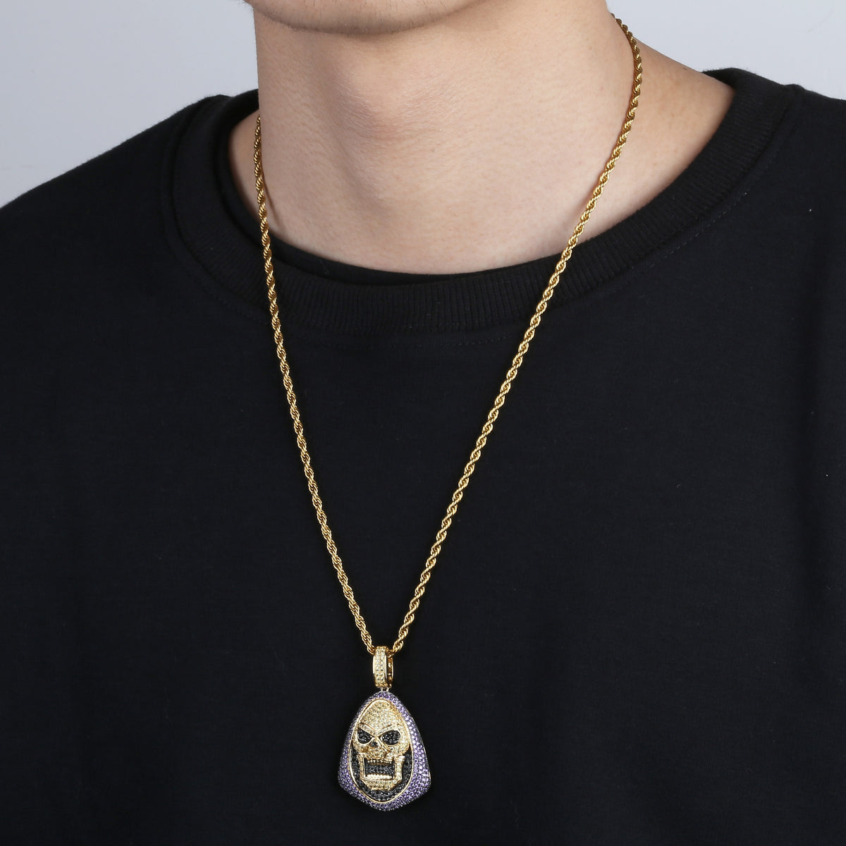 New Fashion Iced Out Skeletor Pendant Necklace With Tennis Chain Copper Hip Hop Gold Silver Color Mens/Women Charm Chain Jewelry Angelwarriorfitness.com