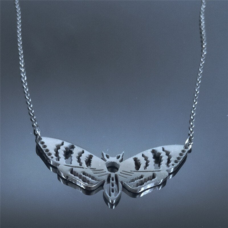 Gothic Moth Stainless Steel Necklace Angelwarriorfitness.com