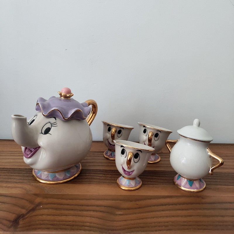 Cartoon Beauty And The Beast Teapot Mug Mrs Potts Chip Tea Pot Cup Set Cogsworth Gift 18K Gold-plated Painted Enamel Ceramic New Angelwarriorfitness.com