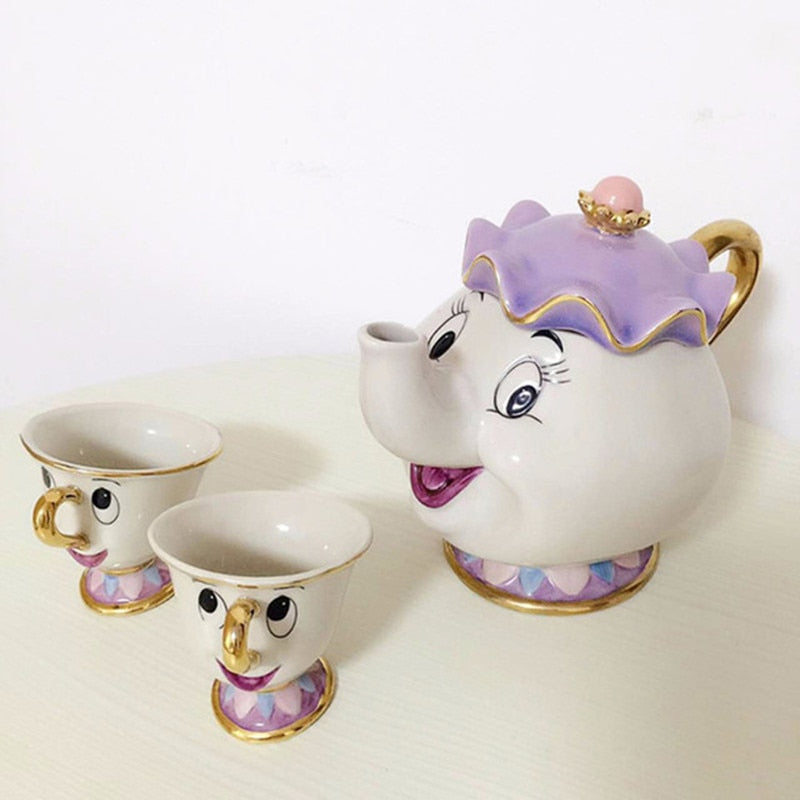 Cartoon Beauty And The Beast Teapot Mug Mrs Potts Chip Tea Pot Cup Set Cogsworth Gift 18K Gold-plated Painted Enamel Ceramic New Angelwarriorfitness.com