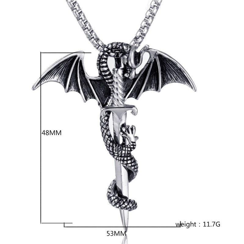 Flying Dragon With Sword Necklace Angelwarriorfitness.com
