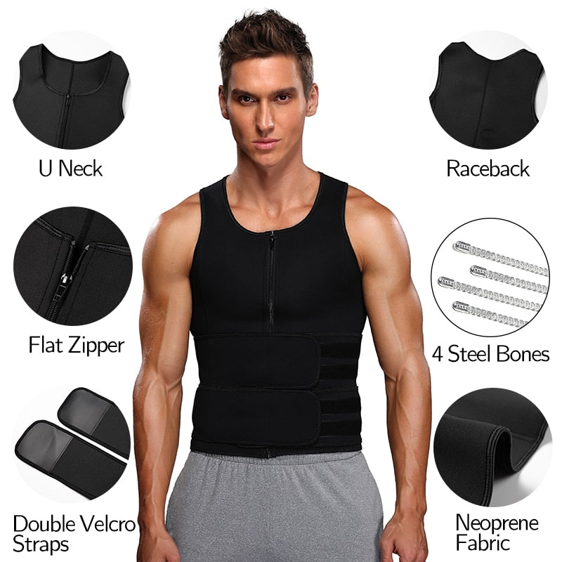Men Waist Trainer Tank Tops Shapewear Slimming Body Shaper Compression Shirt Underwear for Weight Loss Workout Sauna Sweat Vest Angelwarriorfitness.com