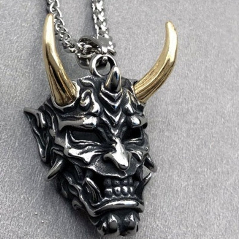 Japanese Ghost Skull Mask Necklace Angelwarriorfitness.com