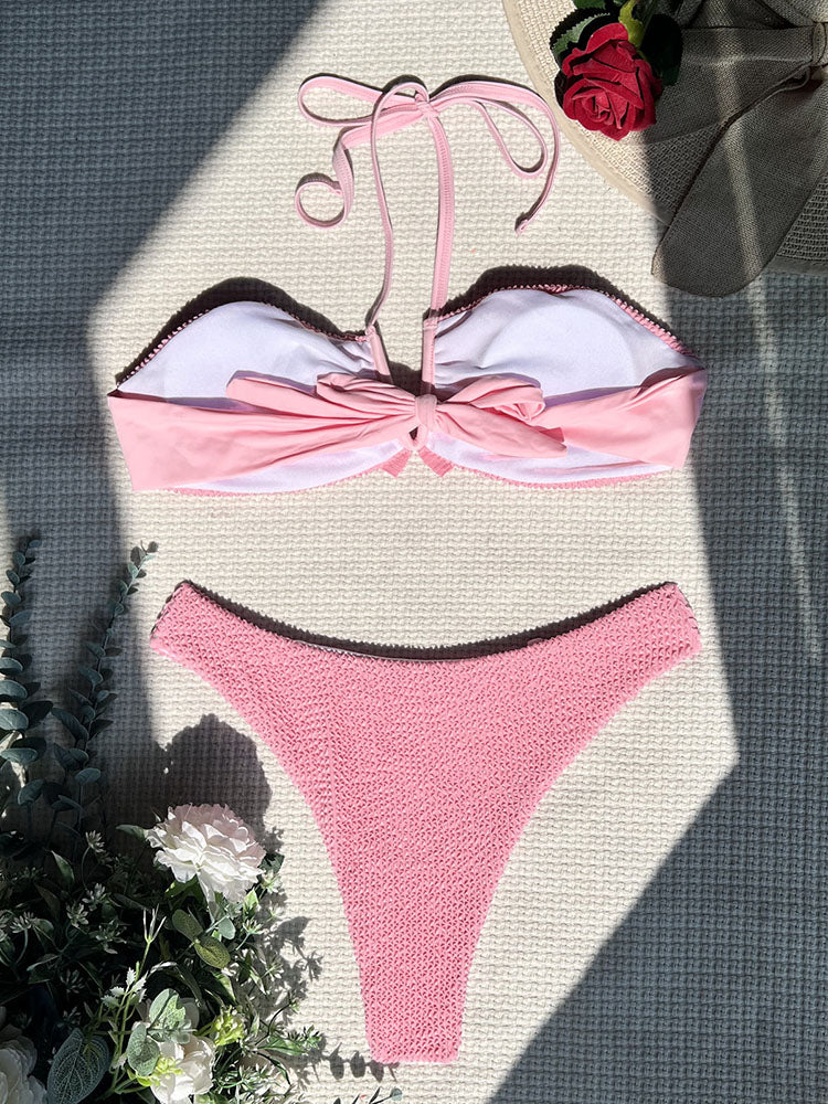 Textured Frill Swimwear Halter Bathing Suit Angelwarriorfitness.com
