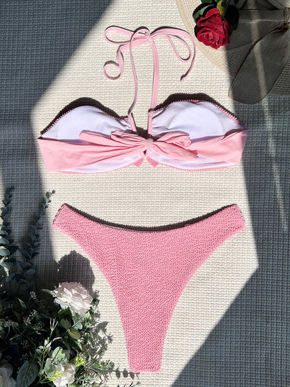 Textured Frill Swimwear Halter Bathing Suit Angelwarriorfitness.com