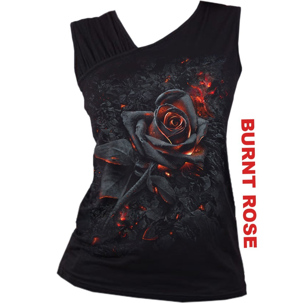 BURNT ROSE - Gathered Shoulder Slant Vest Black Angelwarriorfitness.com