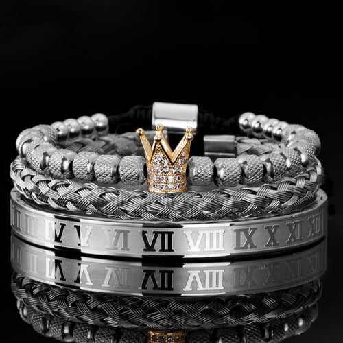 Luxury Micro Pave Cz Crown Roman Royal Charm Men Bracelets Stainless Angelwarriorfitness.com