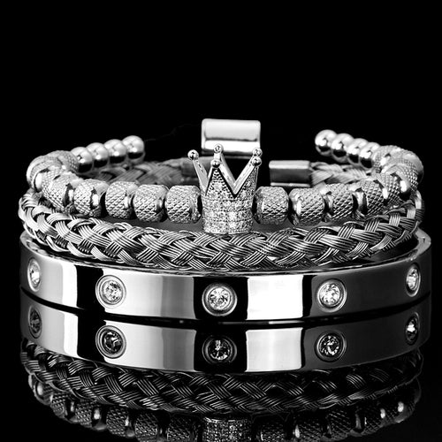 Luxury Micro Pave Cz Crown Roman Royal Charm Men Bracelets Stainless Angelwarriorfitness.com